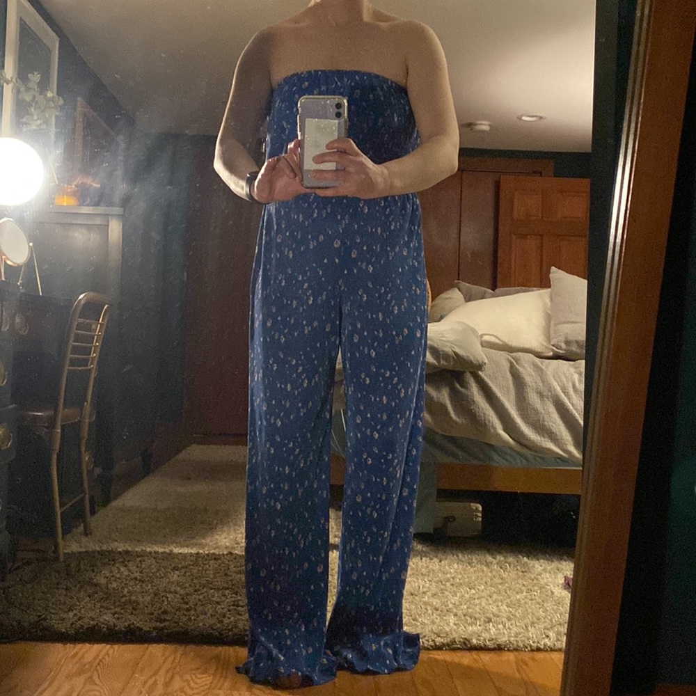 Floral Blue Ribbed jumpsuit